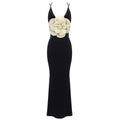 Black Camisole Backless Slim Fit Velvet Floral Gown