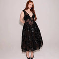 Black Deep V-neck Lace Mesh Evening Dress