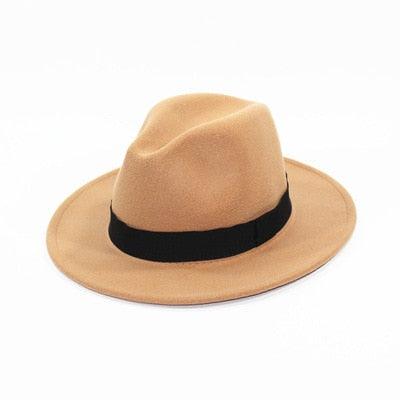 Black Fedora Hat Unisex Wide Brim Hat Autumn Winter Fedora Hat Wide Cap Winter Wool Classic Hat Men Elegant Gentleman Hat For Party Stevvex