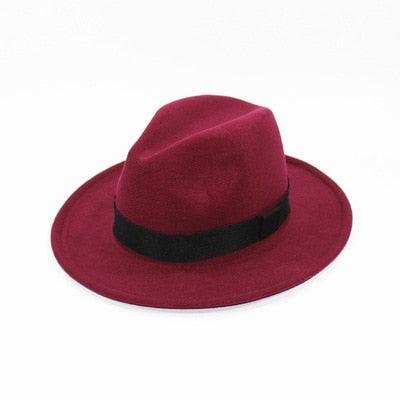 Black Fedora Hat Unisex Wide Brim Hat Autumn Winter Fedora Hat Wide Cap Winter Wool Classic Hat Men Elegant Gentleman Hat For Party Stevvex