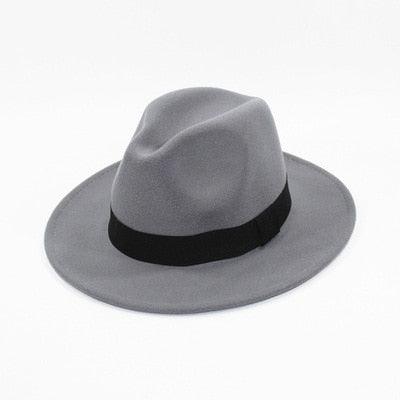 Black Fedora Hat Unisex Wide Brim Hat Autumn Winter Fedora Hat Wide Cap Winter Wool Classic Hat Men Elegant Gentleman Hat For Party Stevvex
