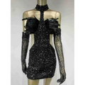 Black Halter Feather Sequins Short Mini Dress