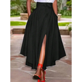 Black High Waist Simple Daily Slit Midi Skirt