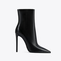 Black Leather Pointed Toe Stiletto Ankle Boots