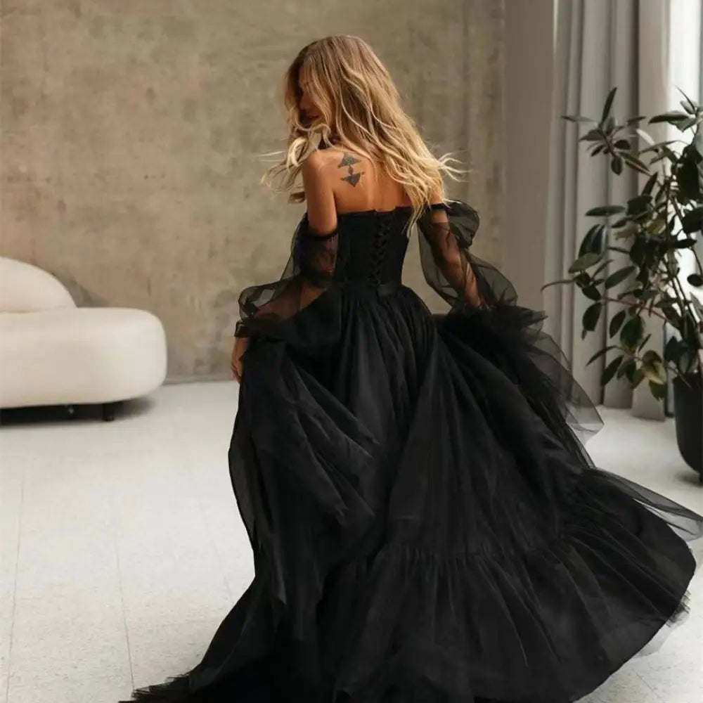 Black Long Sleeve Transparent Lace Wedding Dress