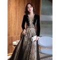 Black Moderator Long Sleeve Annual Party Dress