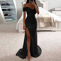 Black Sequined Female Creative Solid Color Slit Gown