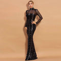 Black Silver Sequin Mermaid Women Maxi Dresses Long Sleeve
