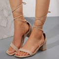 Black Suede Plus Size Square Toe Lace-up Sandals