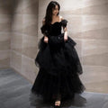 Black Velvet and Tulle Light Luxury Evening Dress