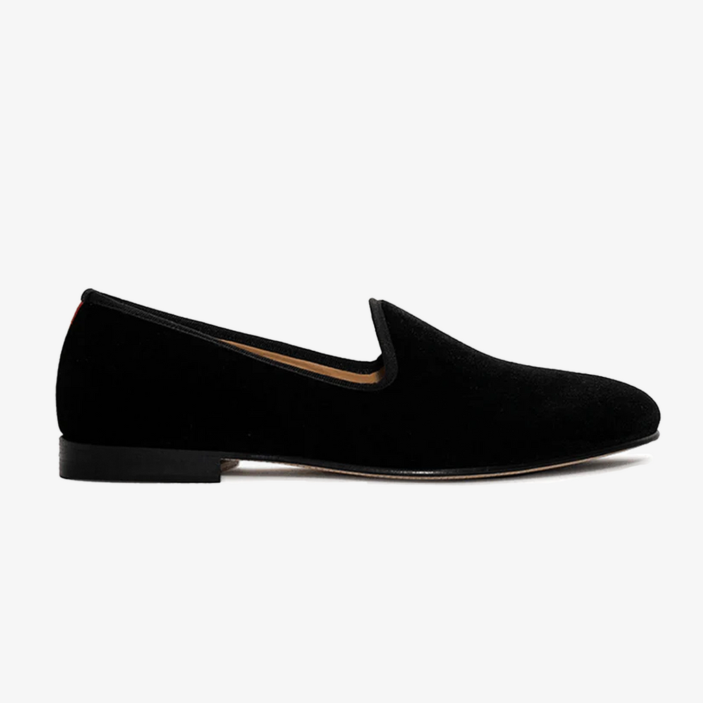 Men's Black Velvet Slipper II With Black Grosgrain Stripe Del Toro Shoes
