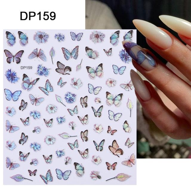 Blue Butterfly 3D Nail Stickers Flowers Leaves Self Adhesive Transfer Sliders Wraps Manicures Foils Decorations Decoration Tattoo Manicure Transfer Nail Decals Flowers Butterfly Designs Nails Supply Manicure Tips Design Nail Decoration Stevvex
