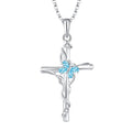 Blue Gemstone Cross Necklace Sterling Silver Women