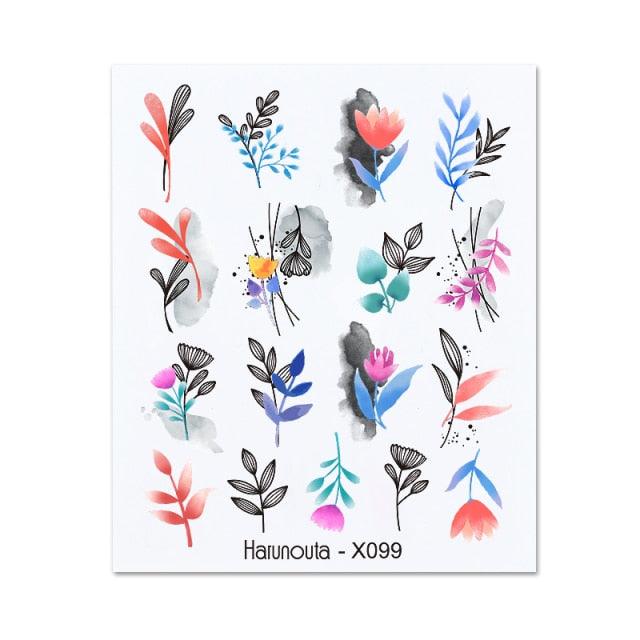 Blue Marble Water Decal Sticker Wave Line Flower Leaf Tree Summer Slider Decor For Manicuring Nail Art Watermarks Curve Graffiti Nail Design for Acrylic Nail Supplies Designer Nail Decorations for Women Girls Kids