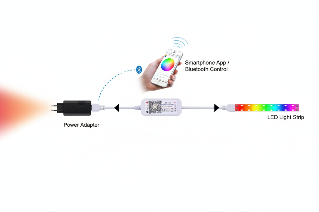 Color Changing Bluetooth Music Controller Light Strip for Ambient Lighting and Sound Sync