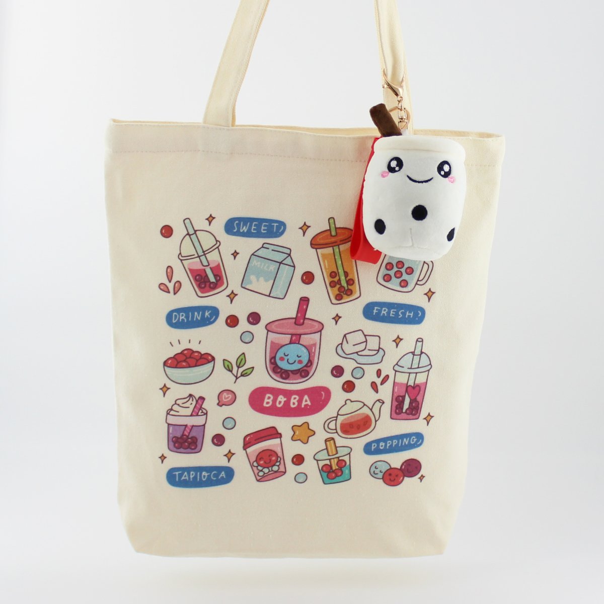 Boba Tote Bag – Lightweight Canvas Bag with Keychain & Pin