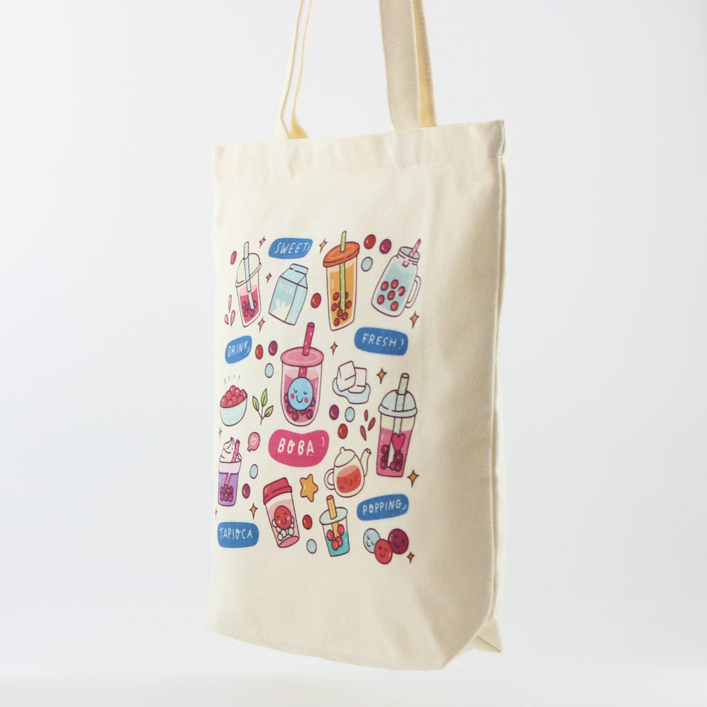 Boba Tote Bag – Lightweight Canvas Bag with Keychain & Pin