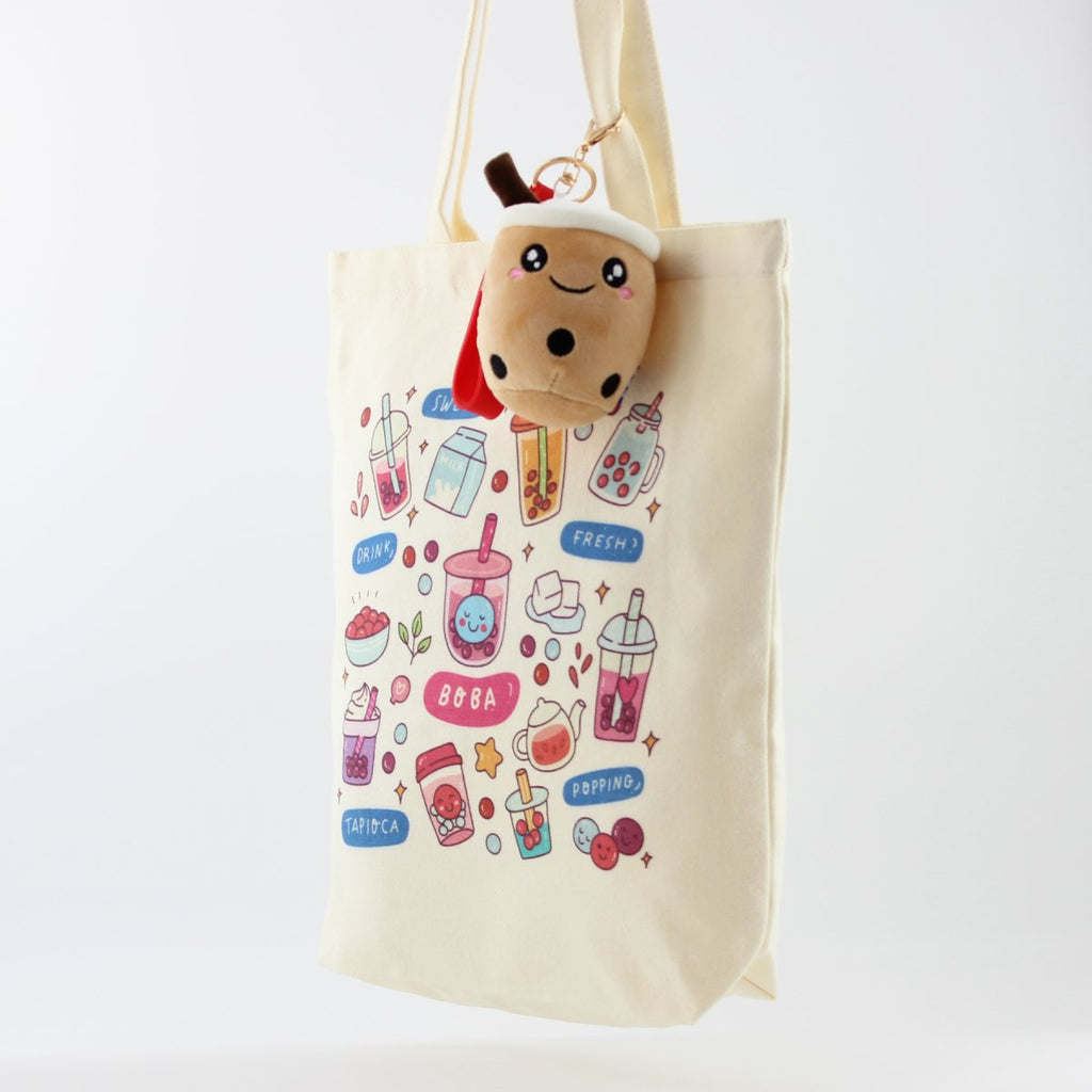 Boba Tote Bag – Lightweight Canvas Bag with Keychain & Pin