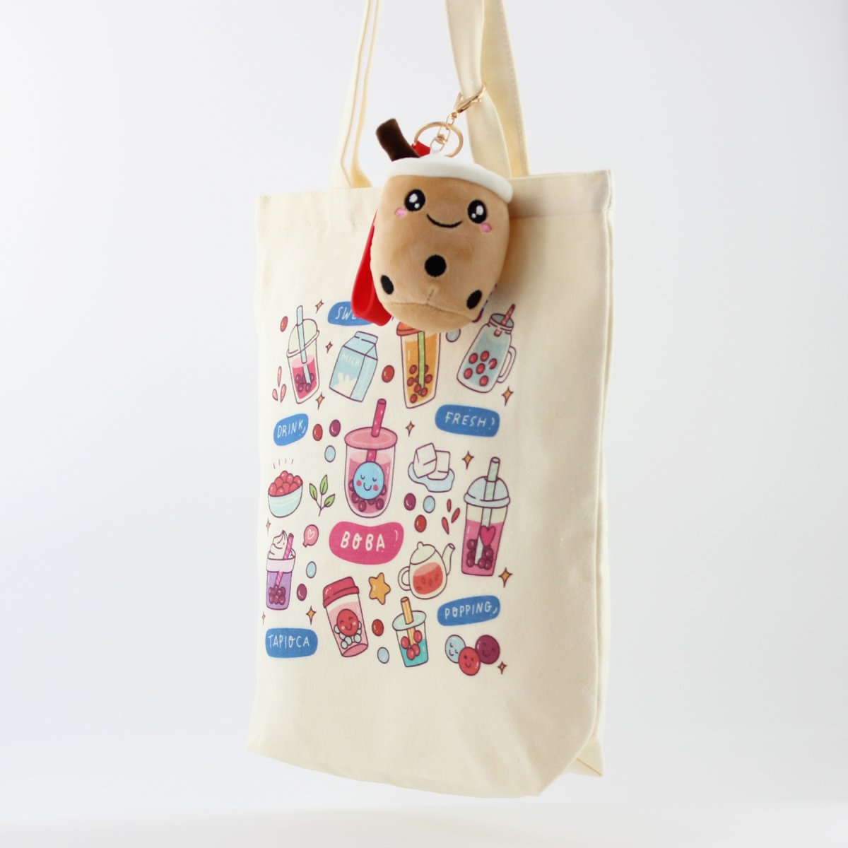 Boba Tote Bag – Lightweight Canvas Bag with Keychain & Pin