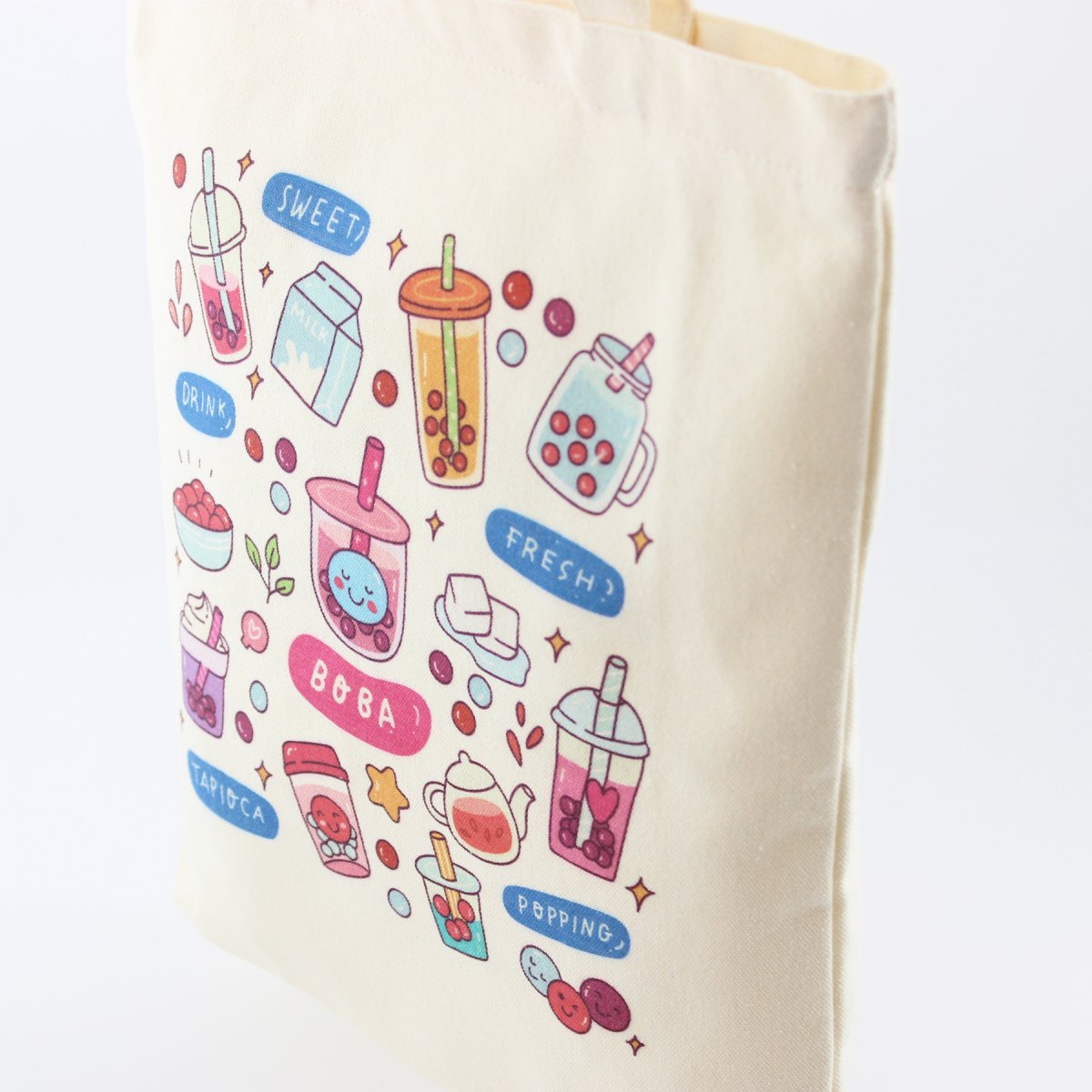 Boba Tote Bag – Lightweight Canvas Bag with Keychain & Pin