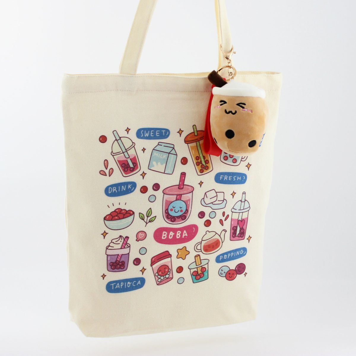 Boba Tote Bag – Lightweight Canvas Bag with Keychain & Pin
