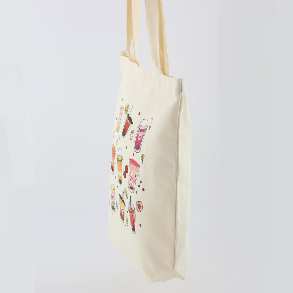 Boba Tote Bag, Graphic Printed Bubble Tea Canvas Handbag, Everyday Reusable Shopping Accessory, Birthday Gift For Her