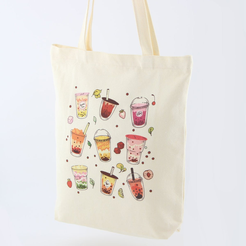 Boba Tote Bag, Graphic Printed Bubble Tea Canvas Handbag, Everyday Reusable Shopping Accessory, Birthday Gift For Her