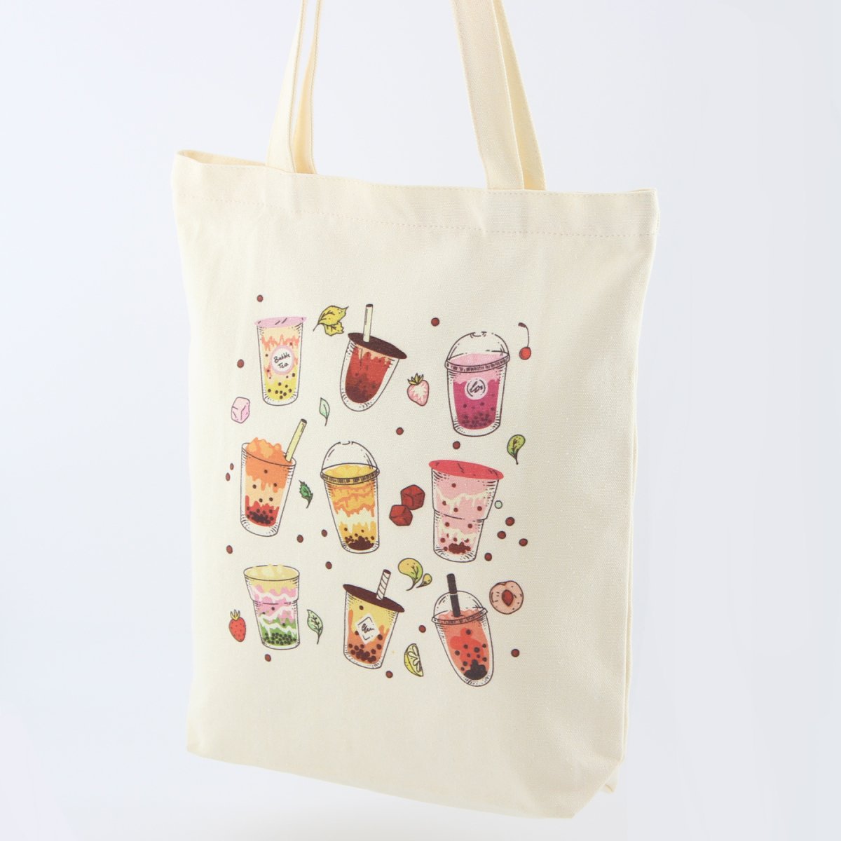 Boba Tote Bag, Graphic Printed Bubble Tea Canvas Handbag, Everyday Reusable Shopping Accessory, Birthday Gift For Her