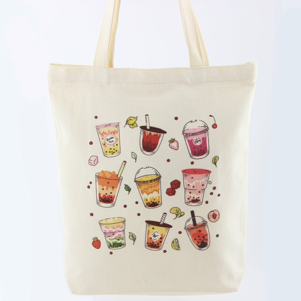 Boba Tote Bag, Graphic Printed Bubble Tea Canvas Handbag, Everyday Reusable Shopping Accessory, Birthday Gift For Her