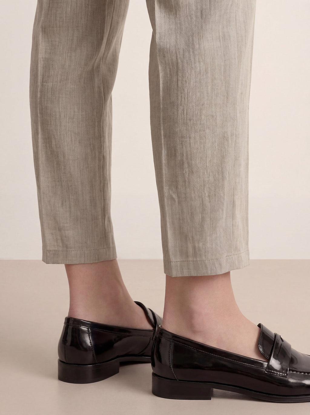 Linen Tailored Straight Cropped Pants LOGAN LINTICO
