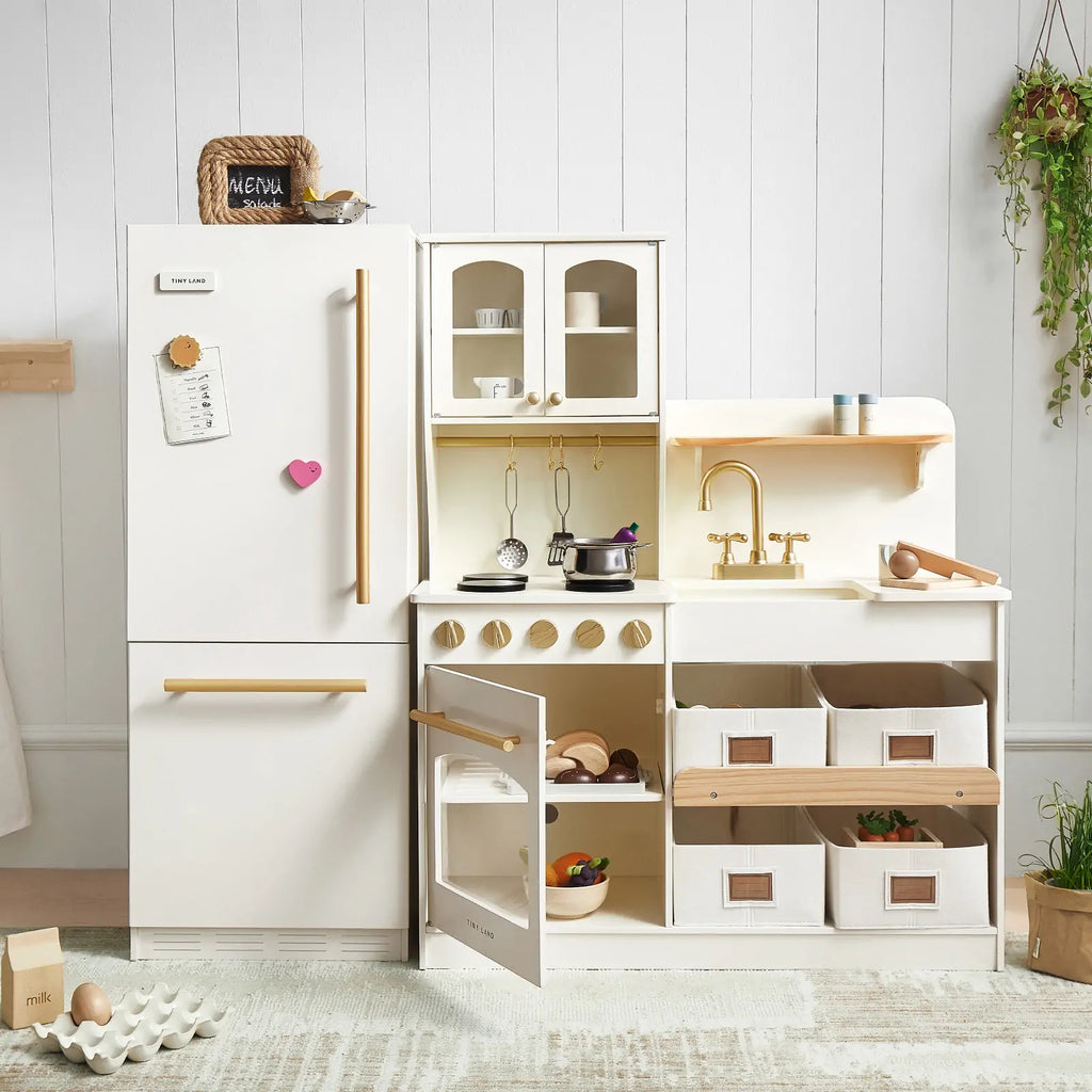 Tiny Land® Play Kitchen Accessories – Play Kitchen Fridge: Wooden Cabinet Refrigerator for Kids Tiny Land INC