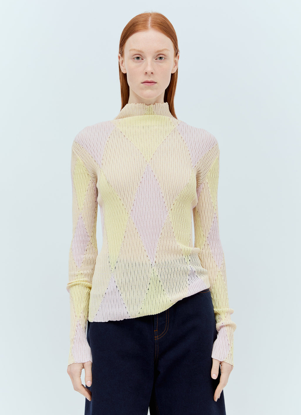 Burberry Women Argyle High-Neck Sweater