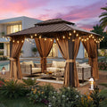 10x12Ft Hardtop Gazebo Brown Outdoor Patio Durable