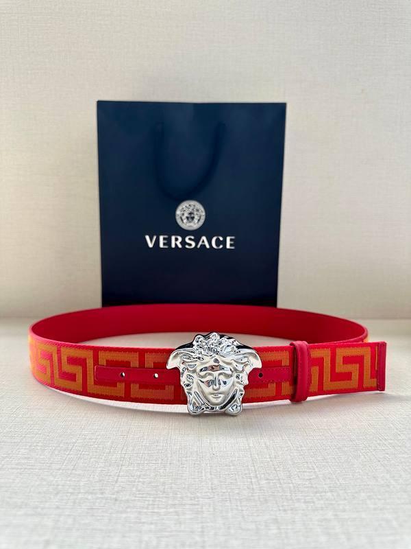 VERSACE La Medusa La Greca Belt In Red Silver Banlieue91