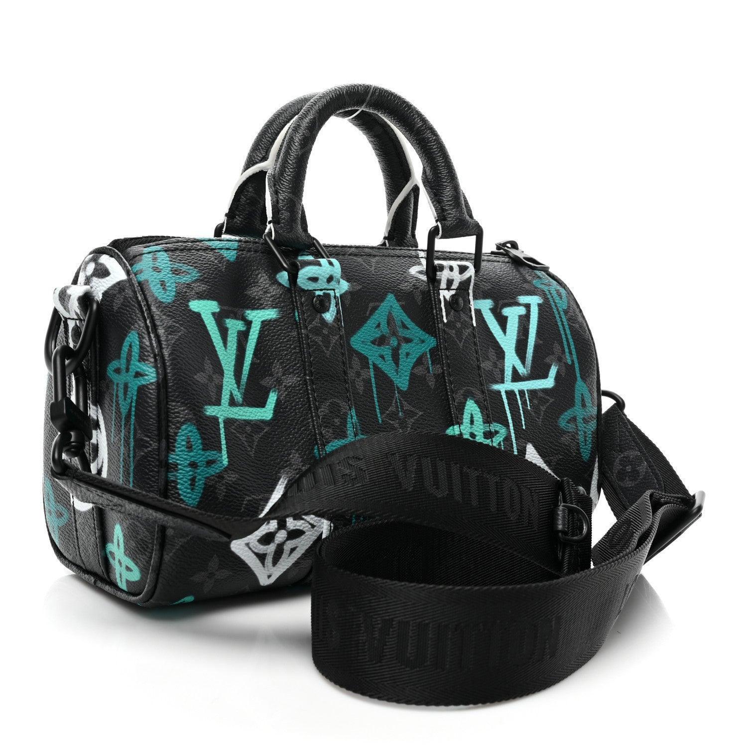 Louis Vuitton Monogram Eclipse LV Graffiti Keepall Bandouliere 25 'Green Light' Banlieue91
