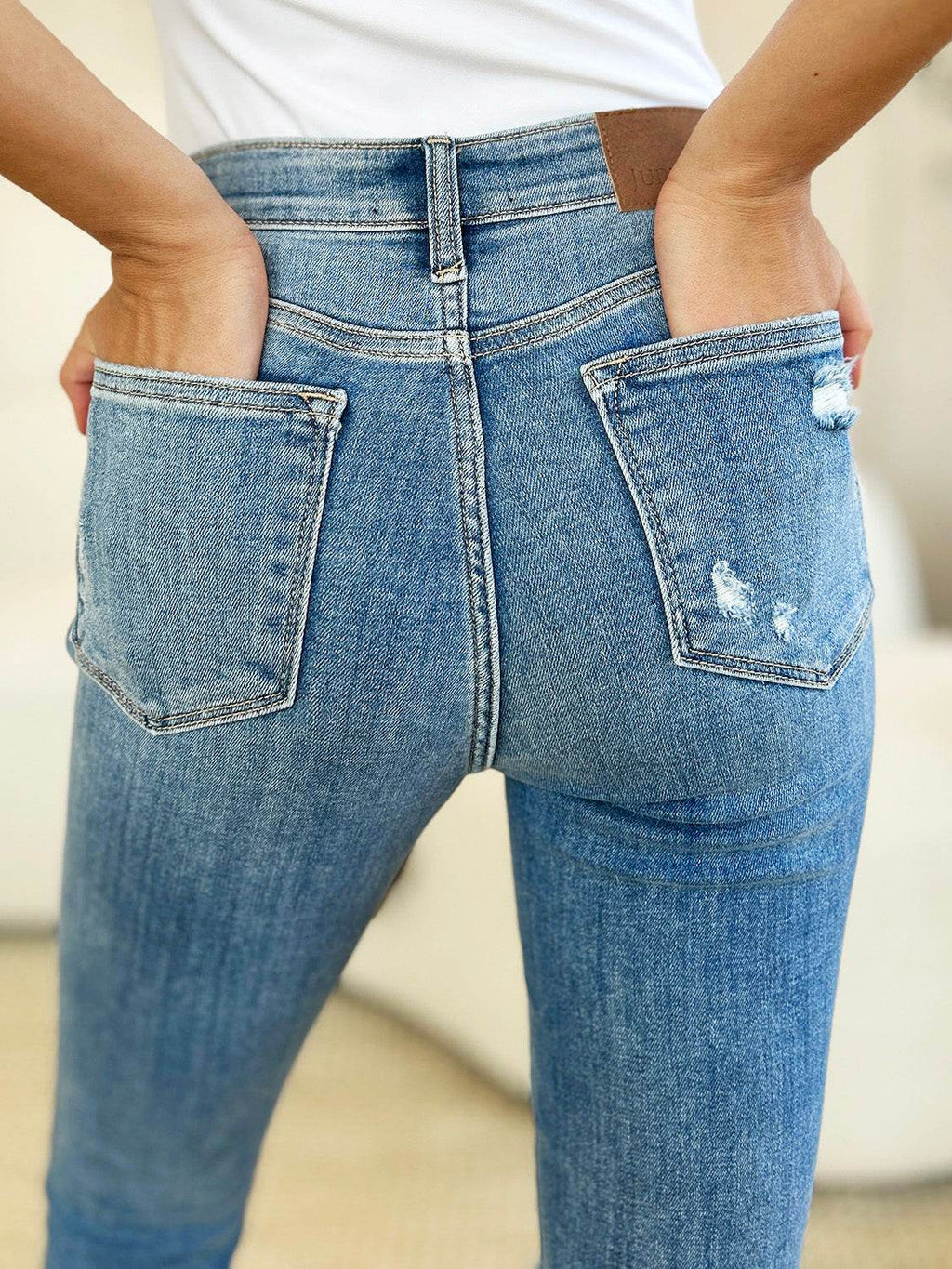 Judy Blue Full Size Mid Rise Destroy & Cuff Skinny Women Jeans