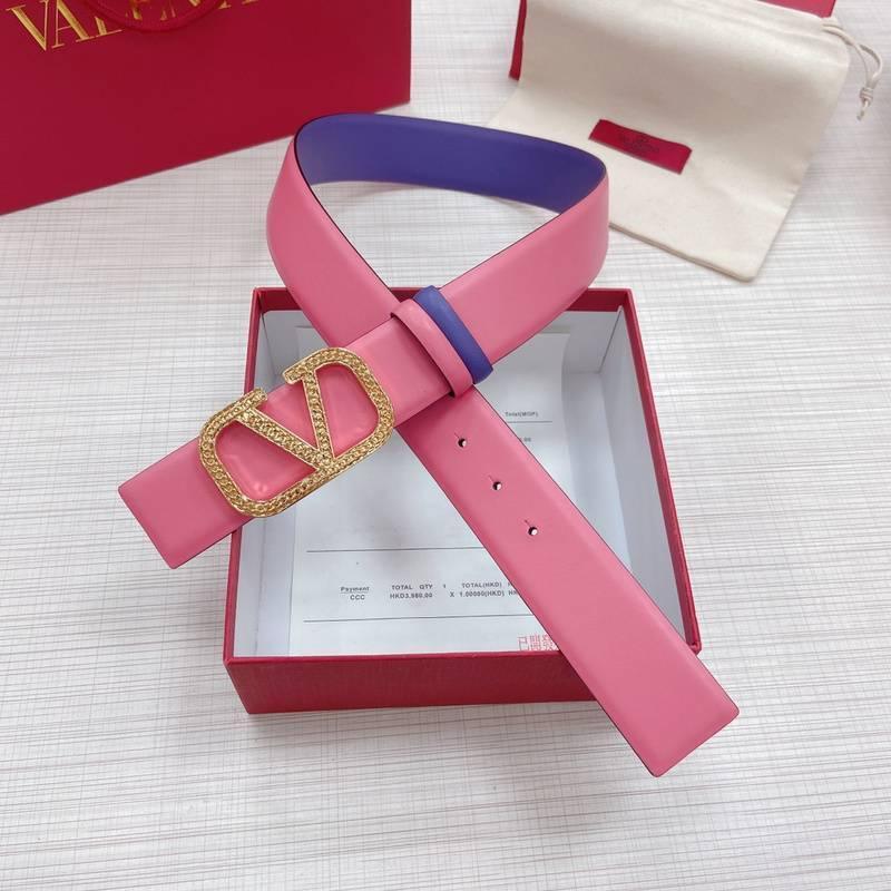 Valentino V logo Hammered Buckle Reversible Wide Signature Belt 'Pink/Purple' Banlieue91