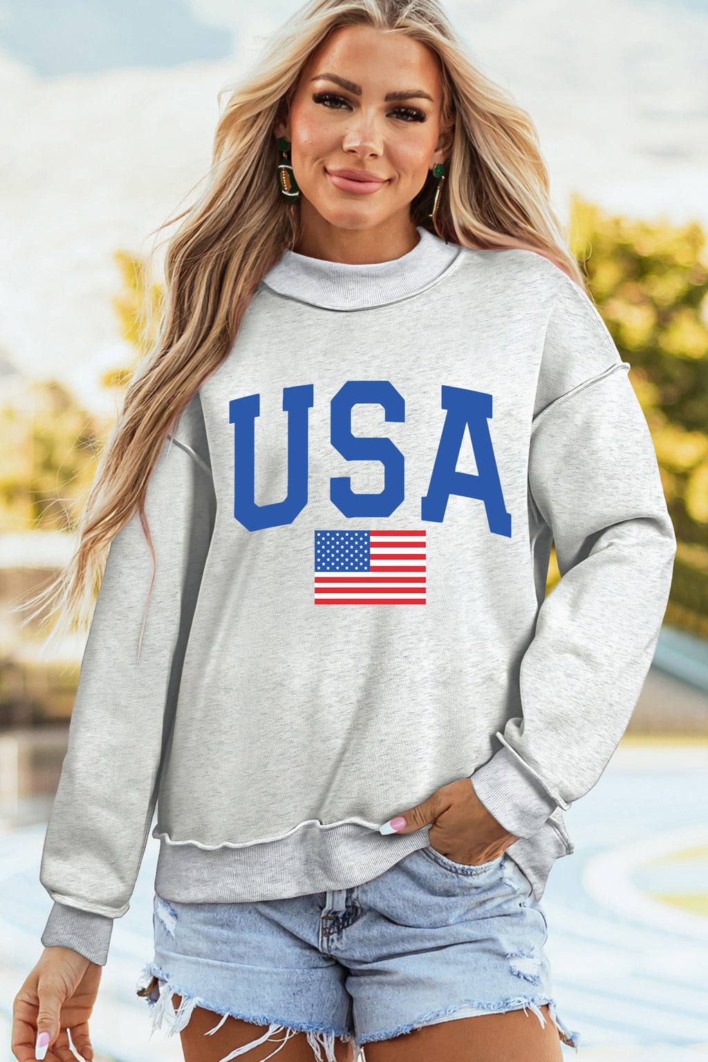 Racing Red Mock Neck Reversible USA/America Graphic Sweatshirt