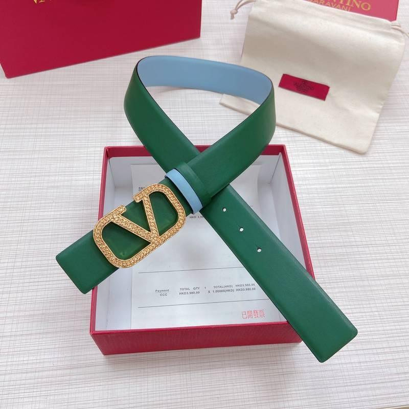 Valentino V logo Hammered Buckle Reversible Wide Signature Belt 'Green/Sky Blue' Banlieue91