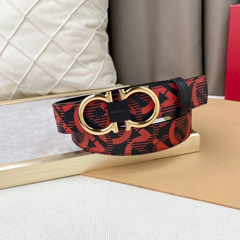 Salvatore Ferragamo Adjustable & Reversible Logo All Over Men Belt 'Red/Black' Banlieue91