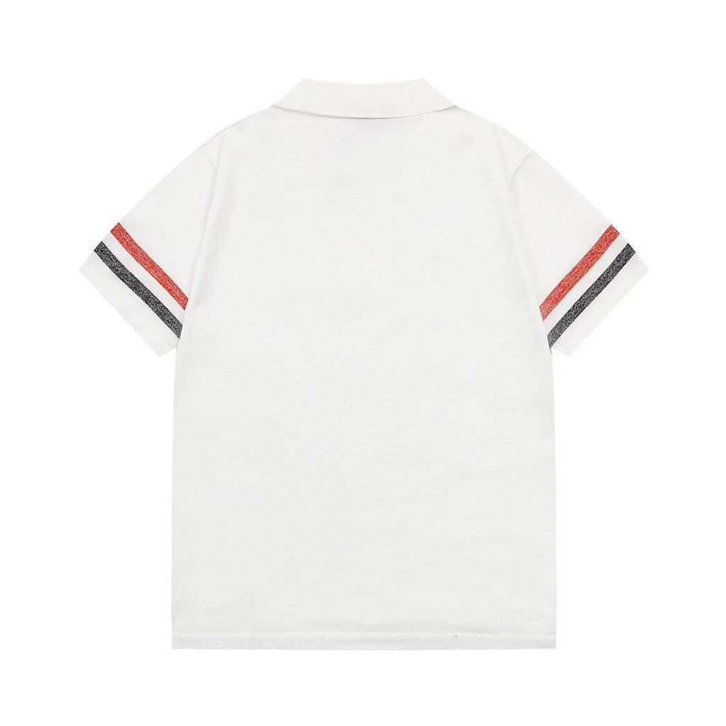 Thom Browne Classic Fit White Collar T-Shirt with Tricolor Grosgrain Detailing Banlieue91