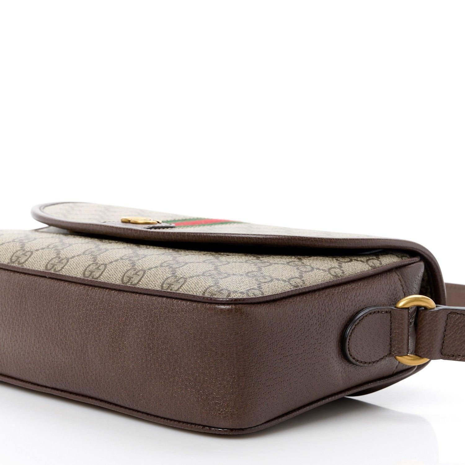 Gucci GG Supreme Monogram Textured Dollar Calfskin Ophidia Flap Shoulder Bag Beige Ebony New Acero Banlieue91