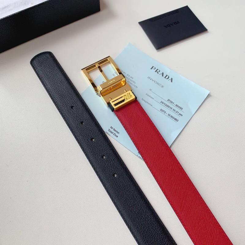 Prada Leather Reversible Belt With Triple Bucles 'Red/Black' Banlieue91