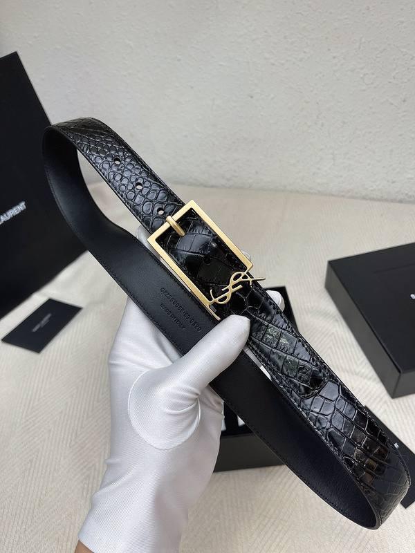 Saint Laurent Classic Monogram Square Buckle Belt Crocodile Embossed Leather Banlieue91