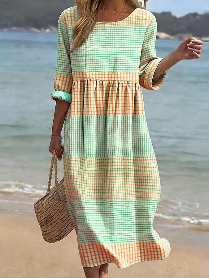 Women's Plus-Size Patchwork Maxi Dress – Relaxed Fit Casual Skirt FitiqueFit