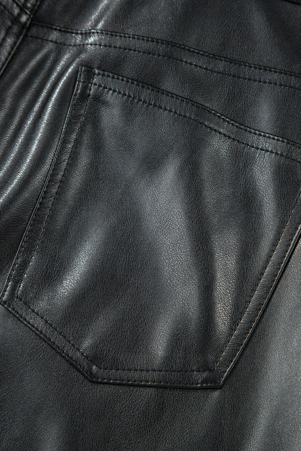 Black Faux Leather Side Slit Maxi Skirt Shewin