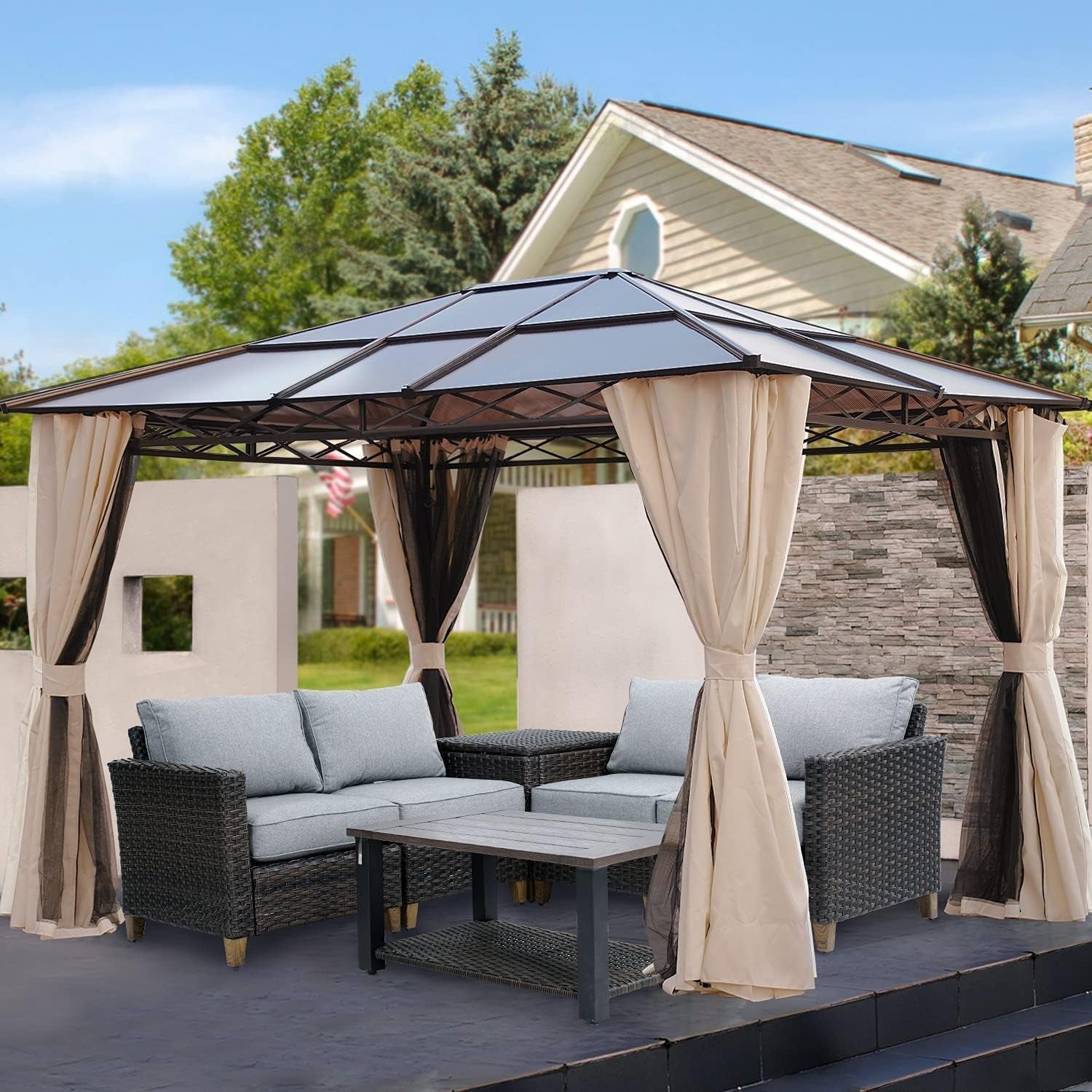 10x12 Outdoor Gazebo Hardtop Aluminum Frame UV50 Plus