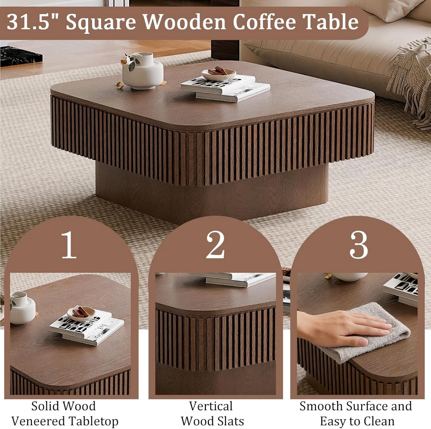 Walnut Square Coffee Table Featuring Concealed Storage