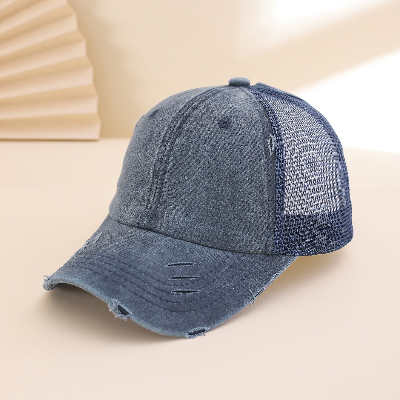 Distressed Washed Mesh Baseball Cap – Frayed Unisex Hat for Outdoor & Daily Wear FitiqueFit