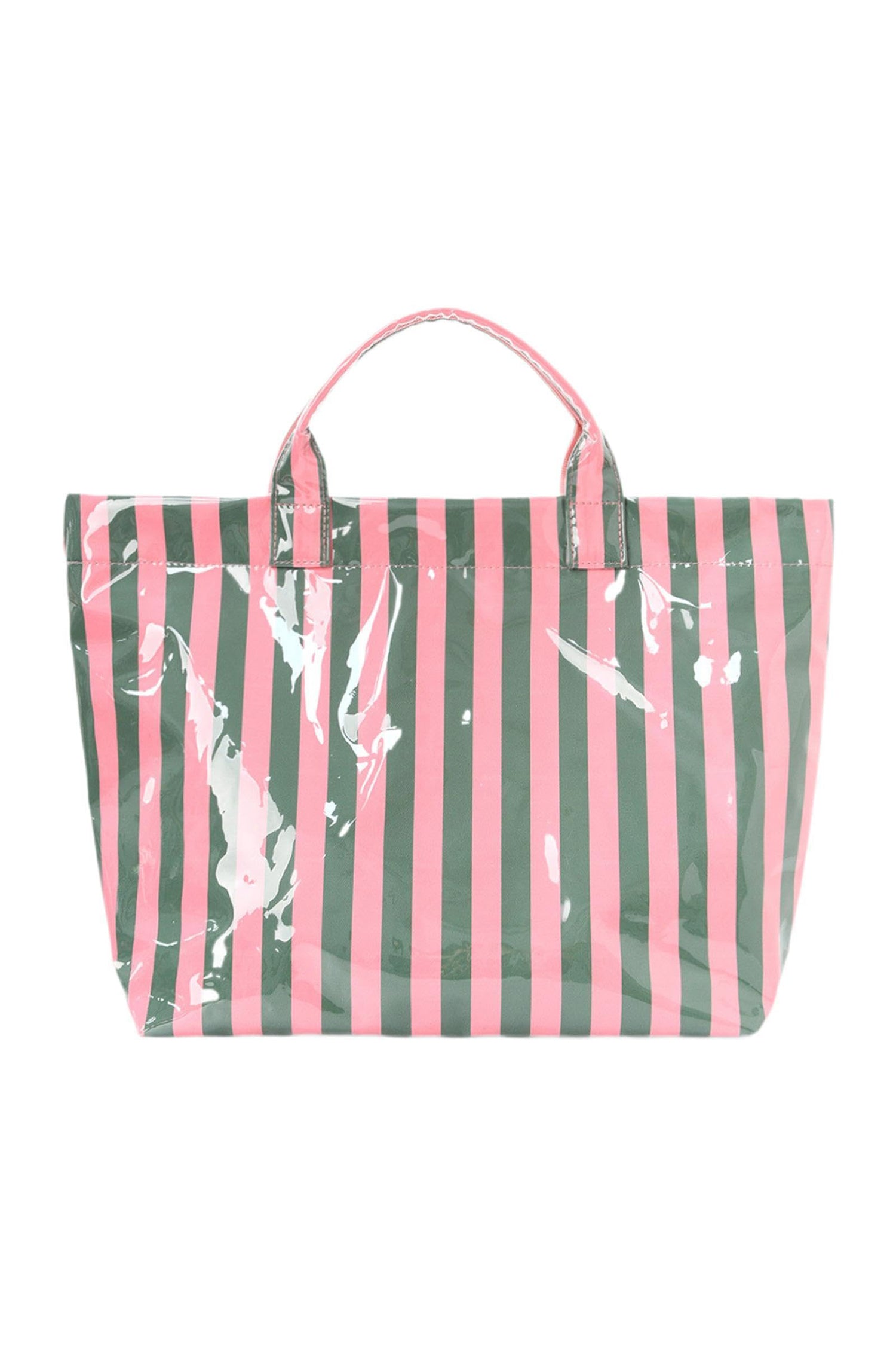 Red Glossy Striped Vinyl Large Tote Bag (Color Varied)
